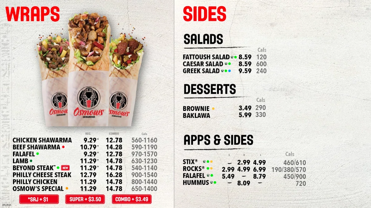 Menu, Osmow's Shawarma