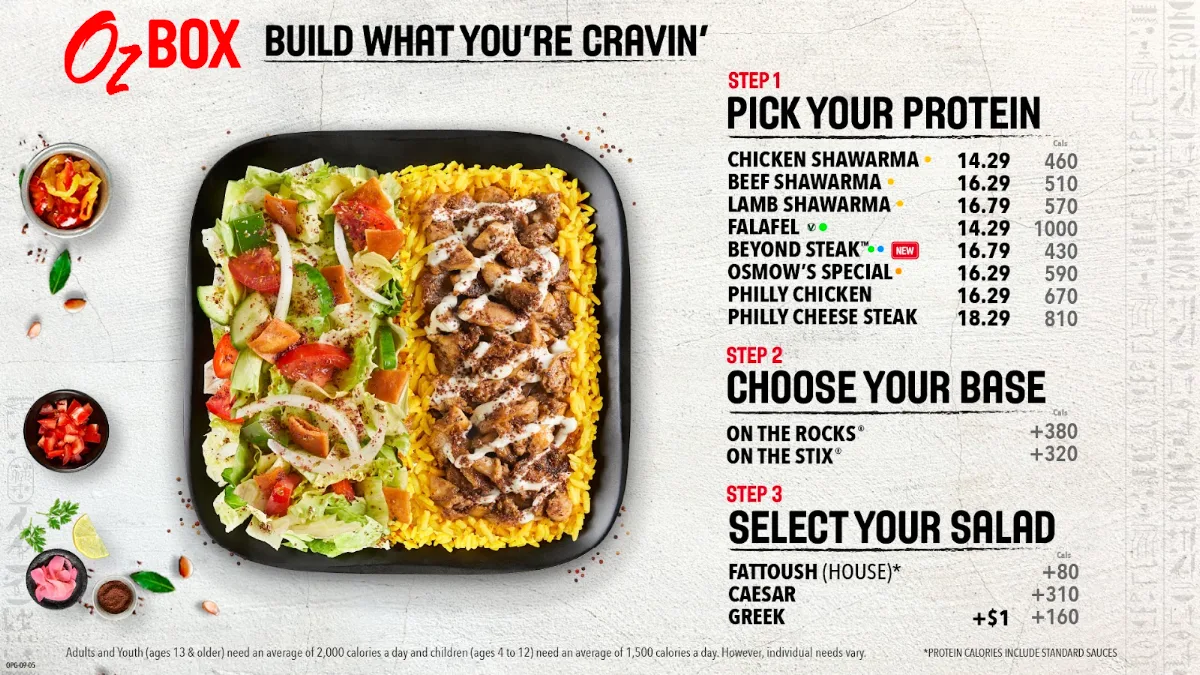 Menu, Osmow's Shawarma