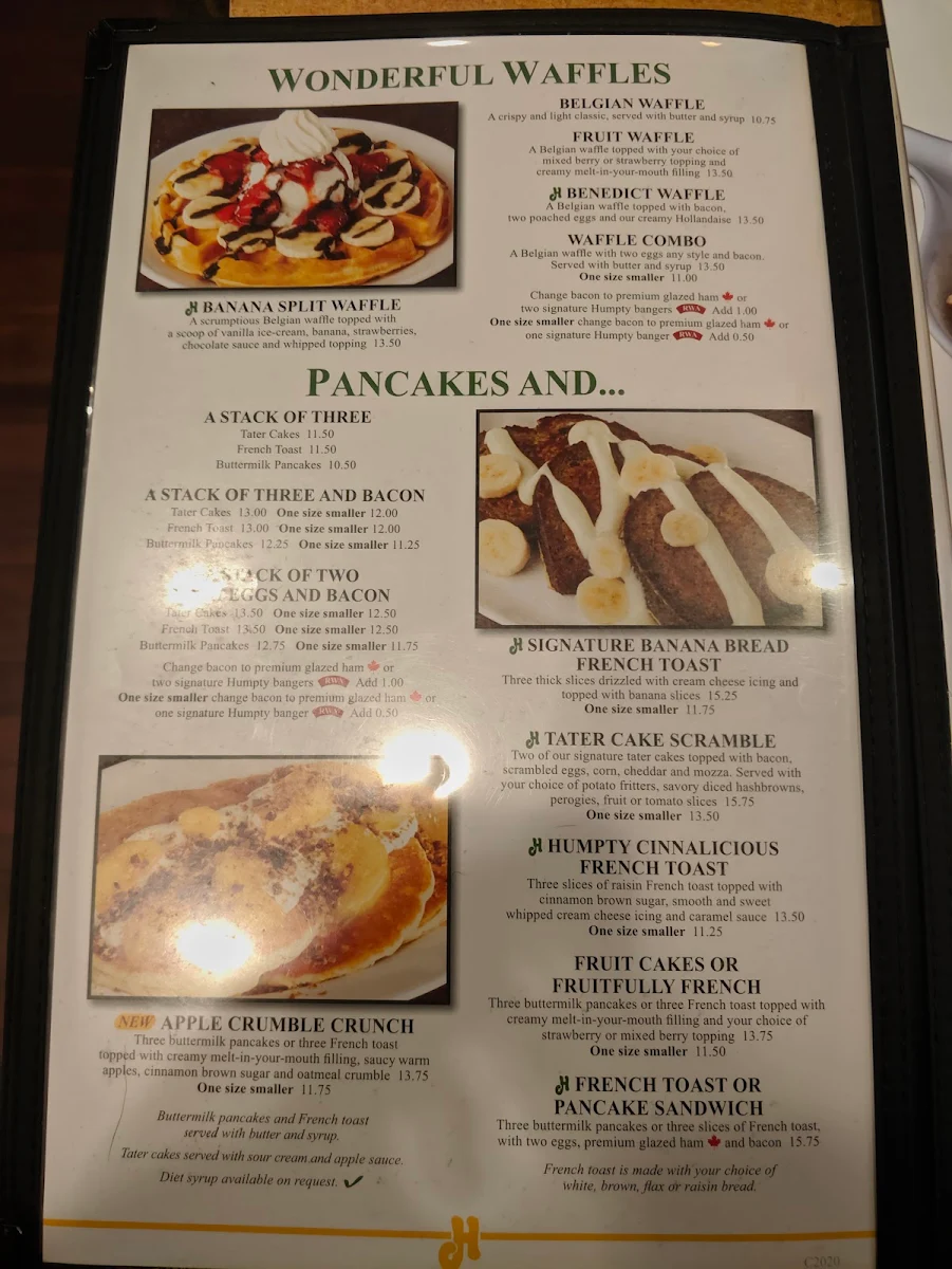 Menu, Humpty's Big Plate Diner - Red Deer
