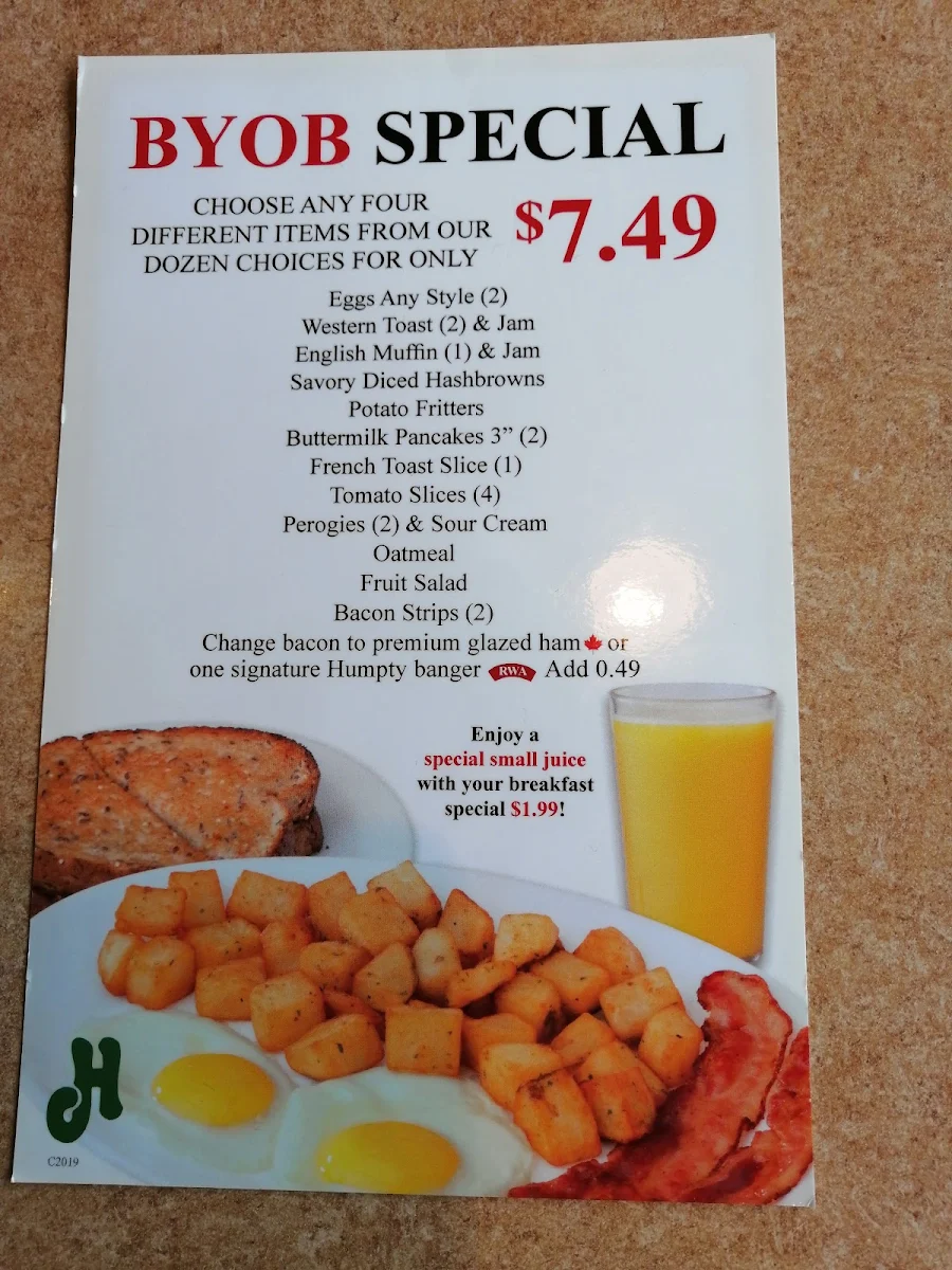 Menu, Humpty's Big Plate Diner - Red Deer