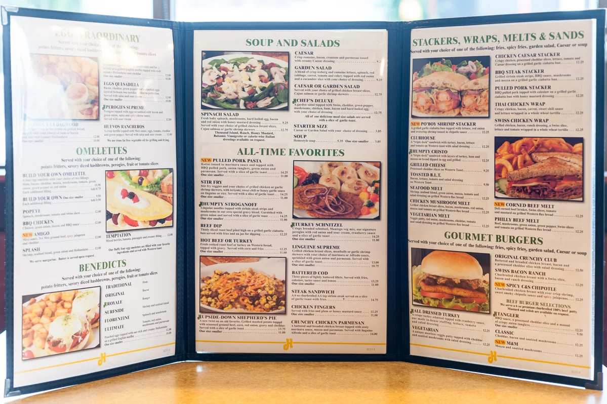 Menu, Humpty's Big Plate Diner - Red Deer
