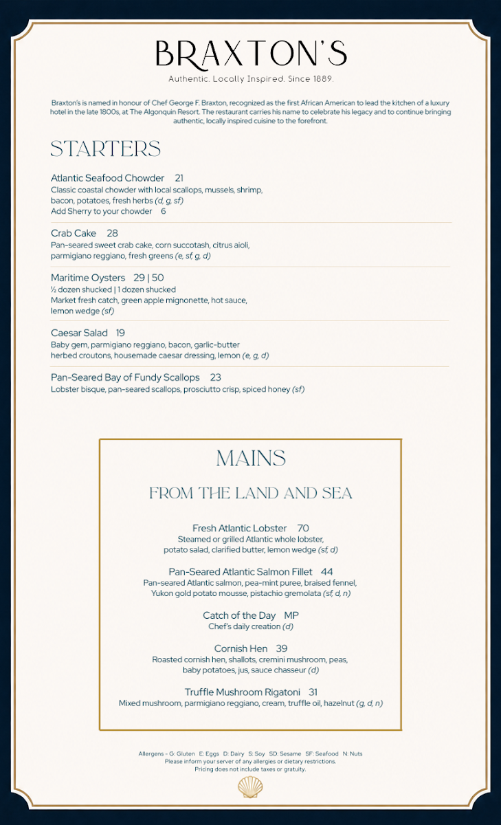 Menu, Braxton's