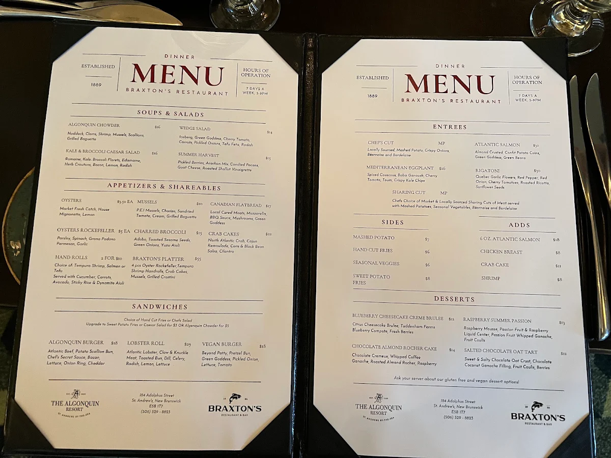 Menu, Braxton's