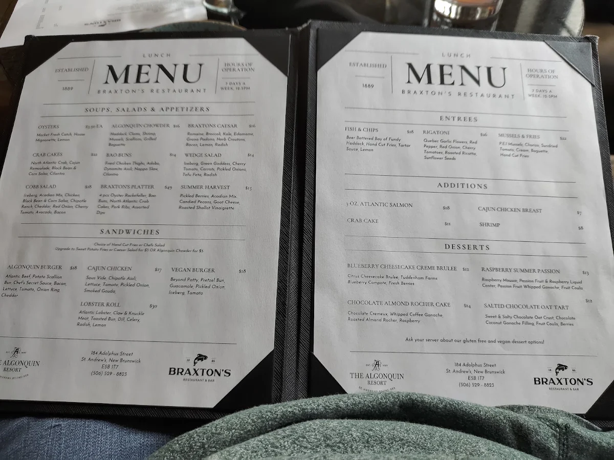 Menu, Braxton's