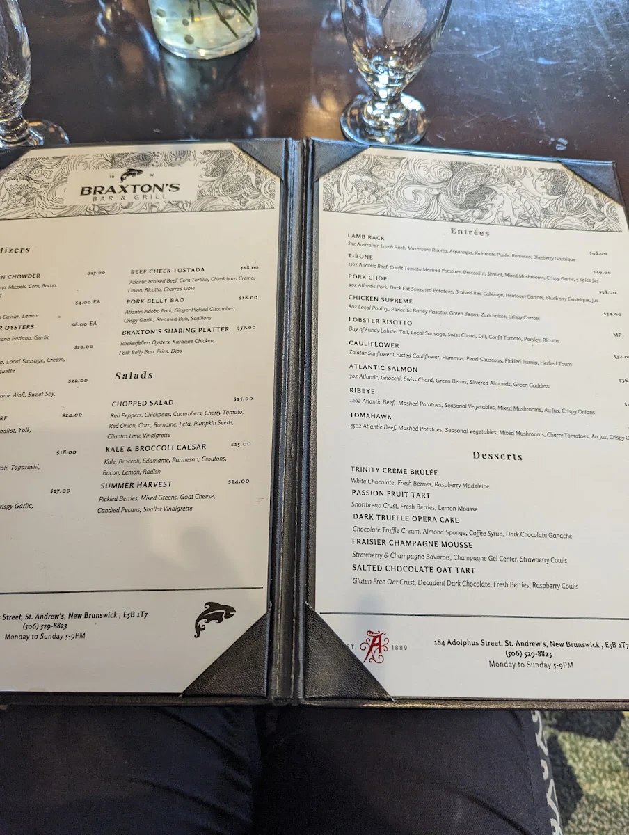 Menu, Braxton's