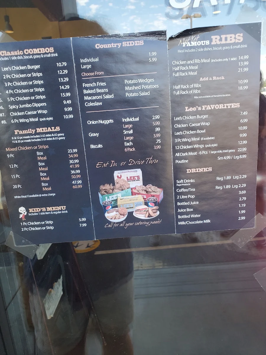 Menu, Lee's Famous Recipe Chicken