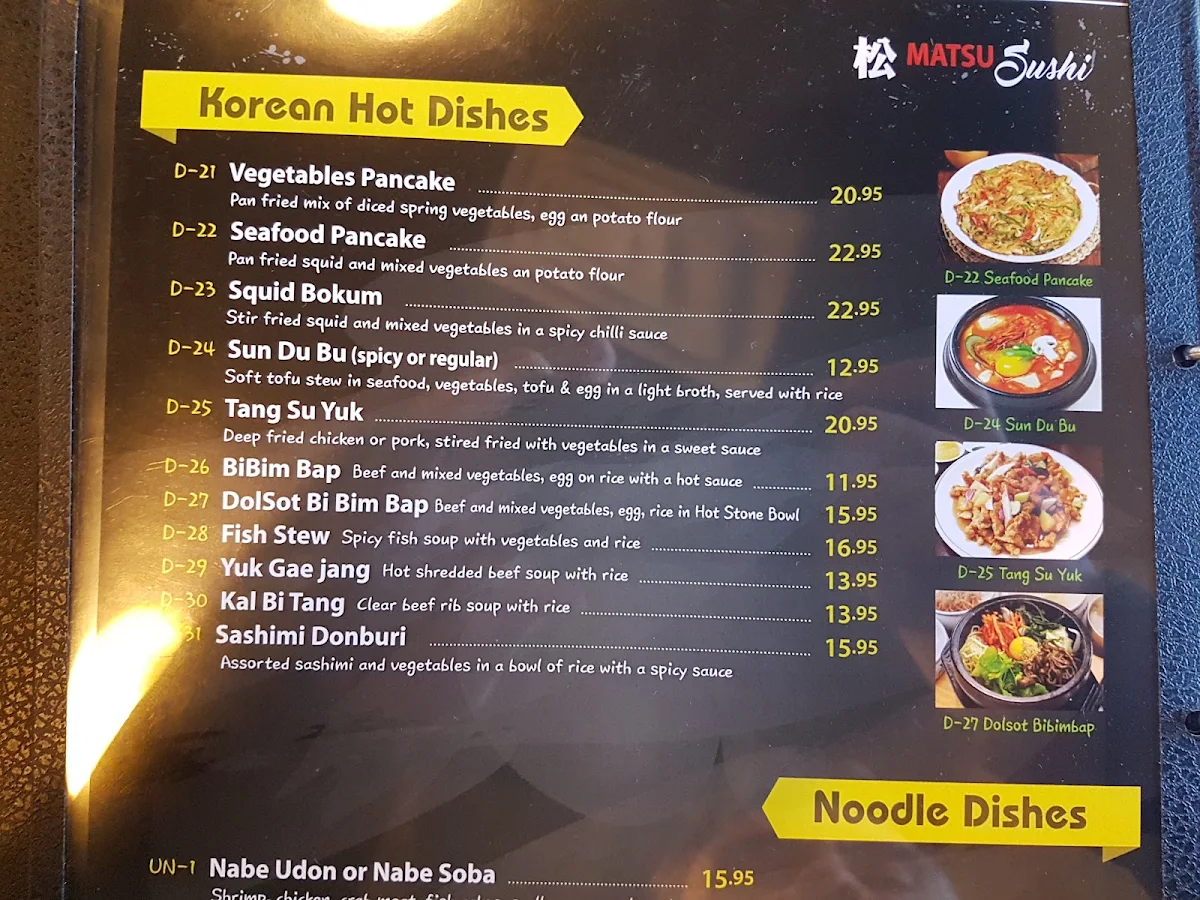 Menu, Matsu Sushi Japanese and Korean Restaurant