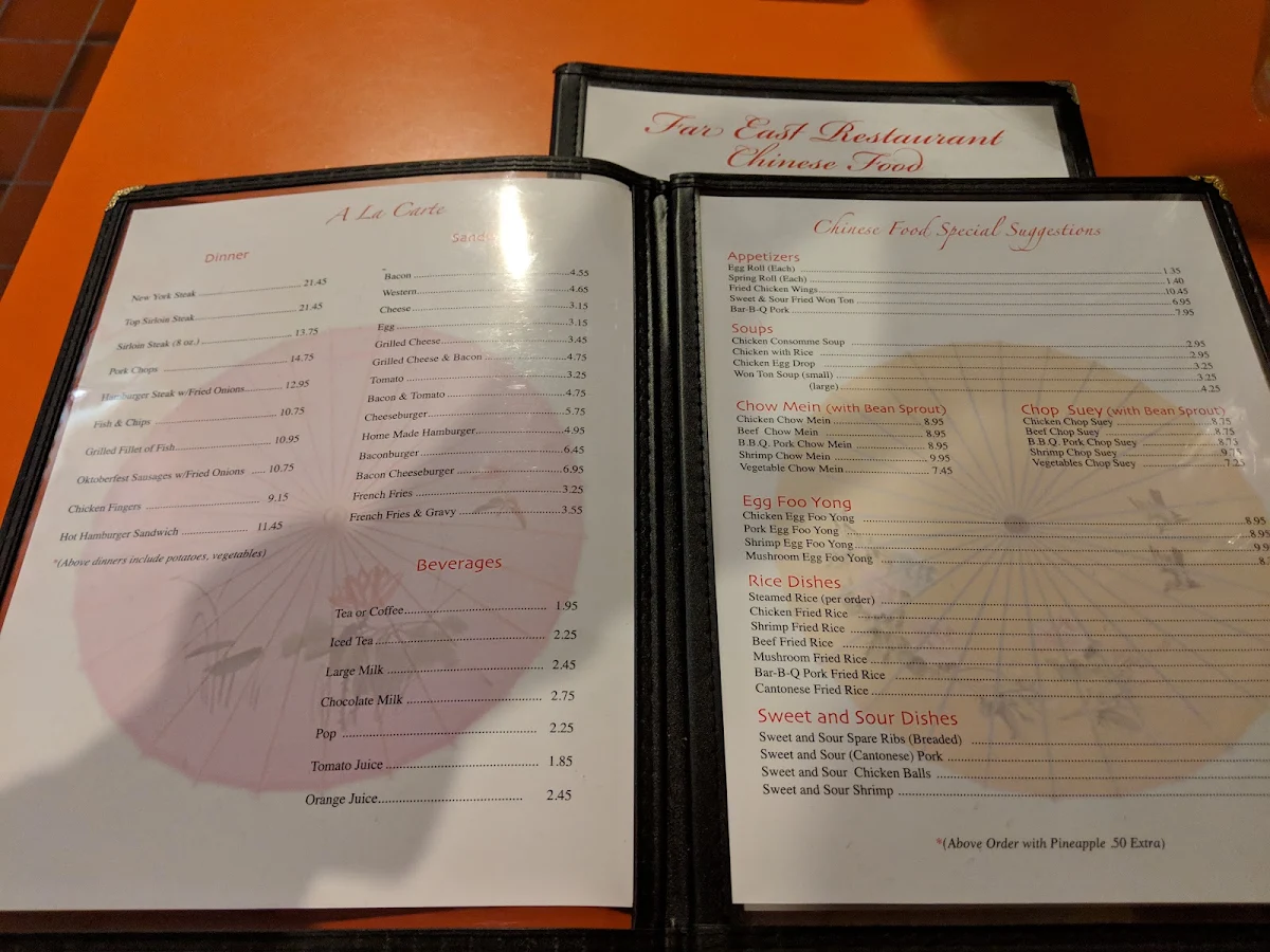 Menu, Far East Chinese Restaurant