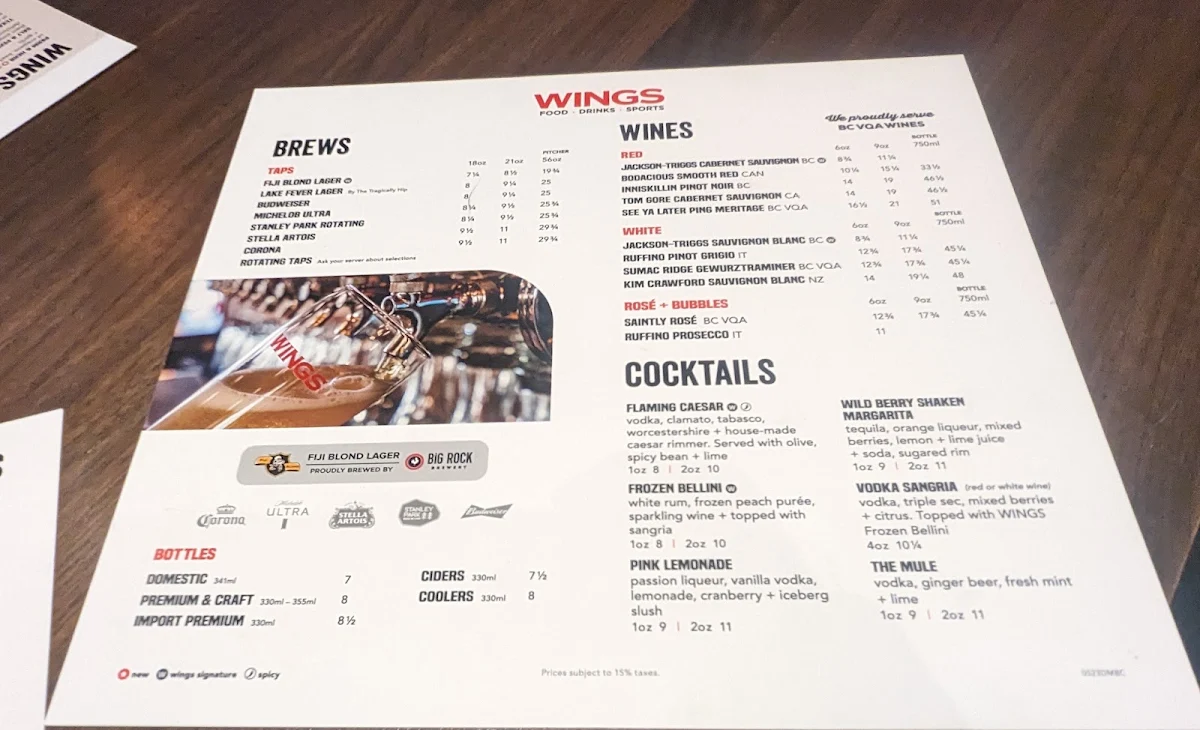 Menu, WINGS Restaurants & Pubs - Penticton