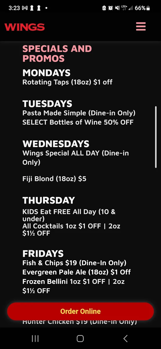 Menu, WINGS Restaurants & Pubs - Penticton