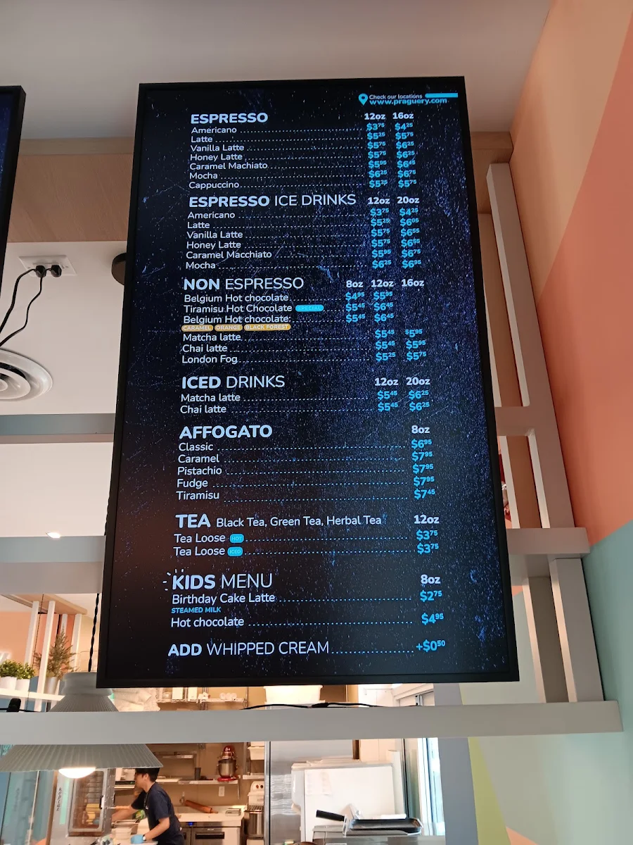 Menu, Praguery Café & Ice Cream