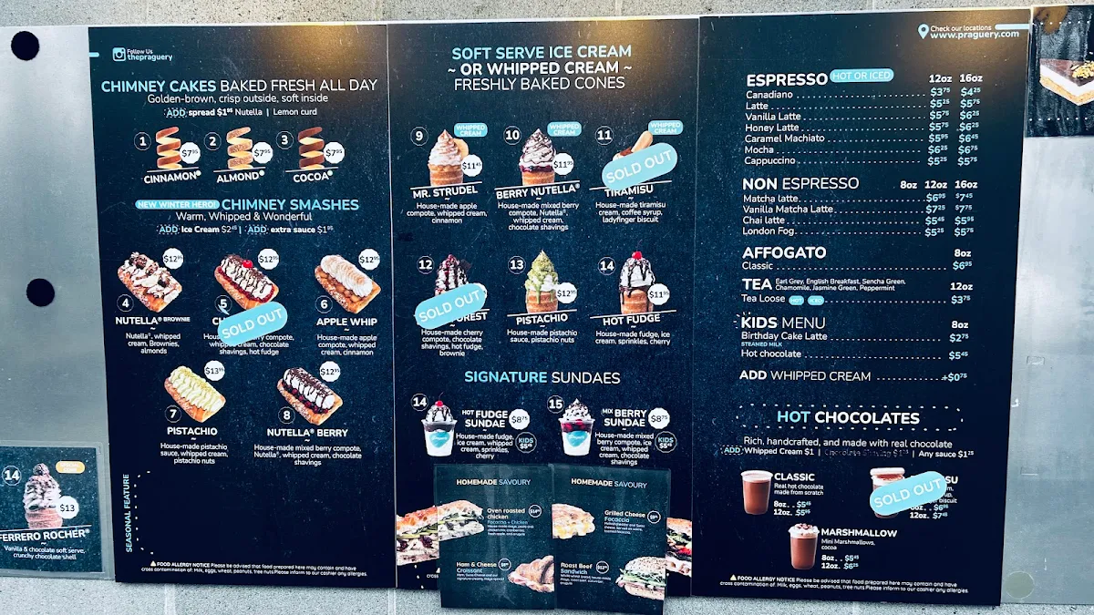 Menu, Praguery Café & Ice Cream
