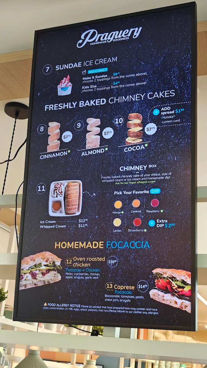 Menu, Praguery Café & Ice Cream
