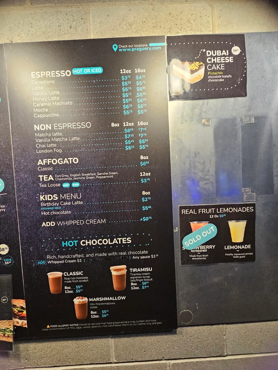 Menu, Praguery Café & Ice Cream