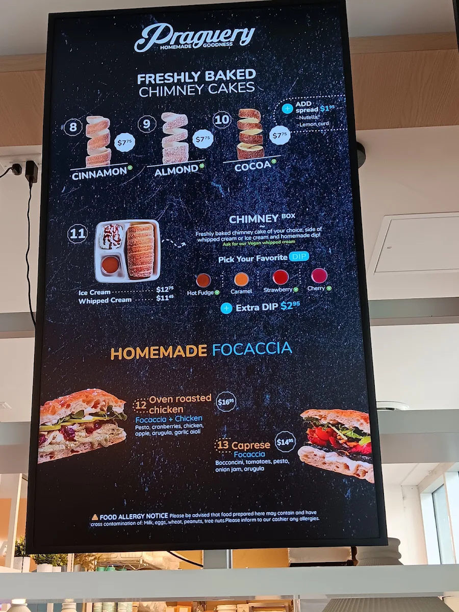 Menu, Praguery Café & Ice Cream