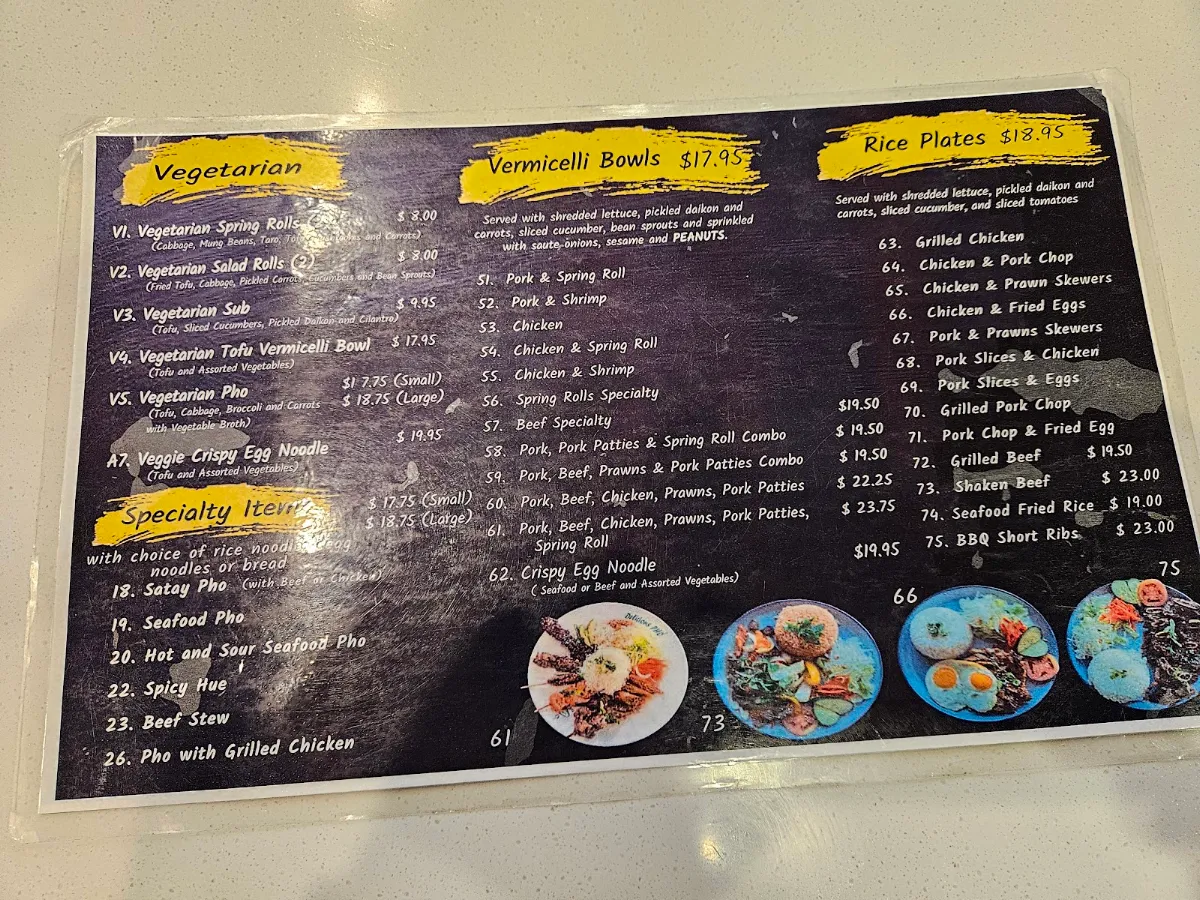 Menu, Vietnamese Noodle house