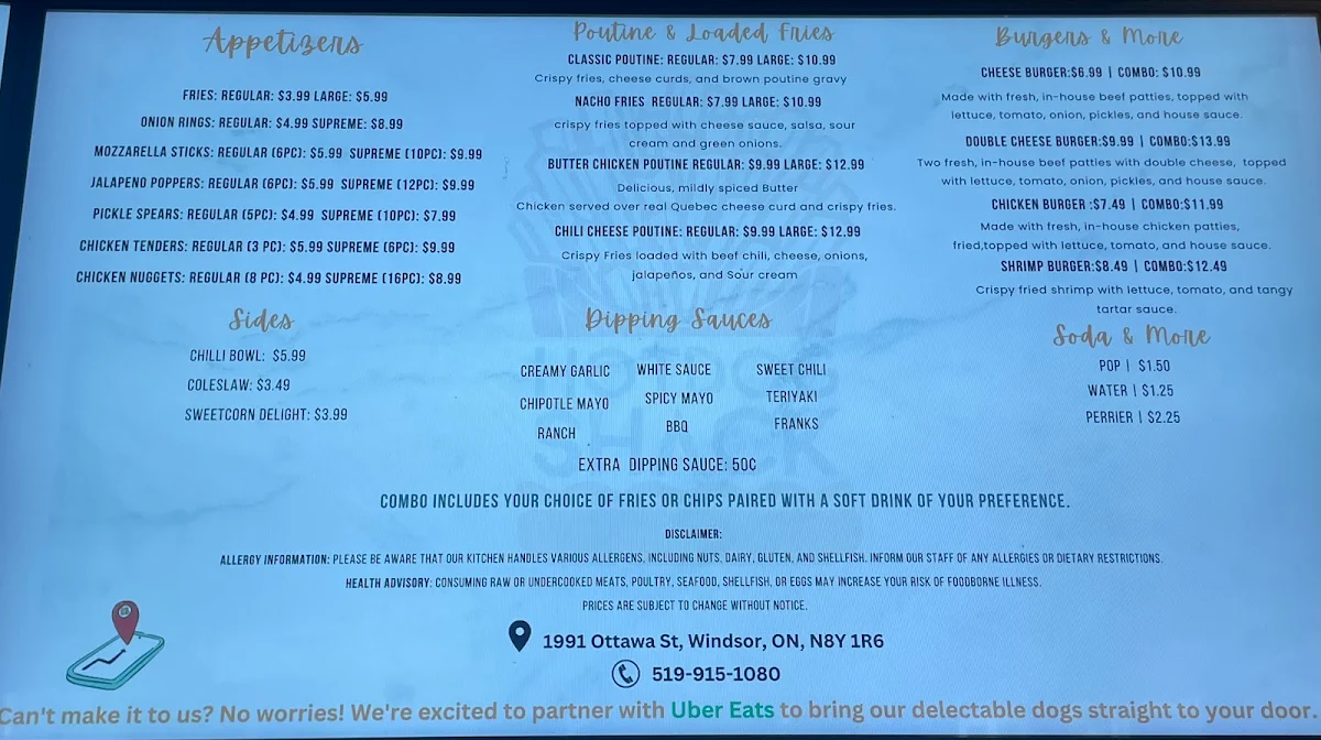 Menu, Hot Dog Shack