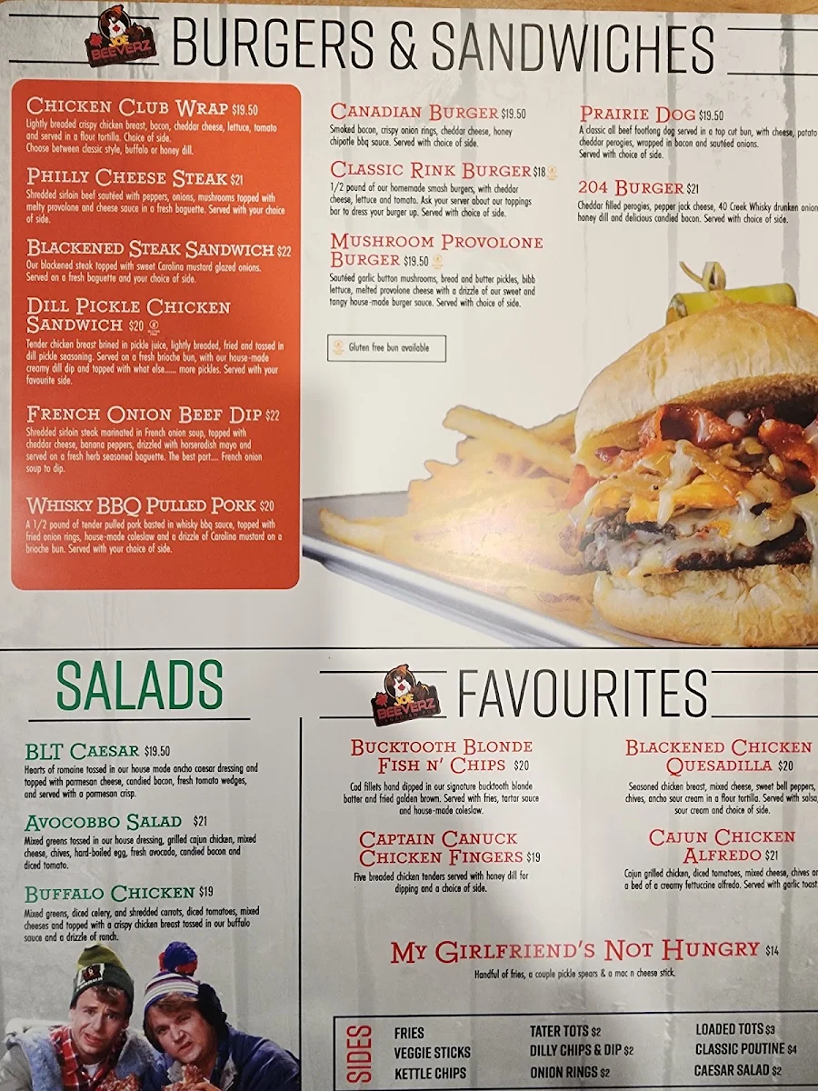 Menu, Joe Beeverz Canadian Pub