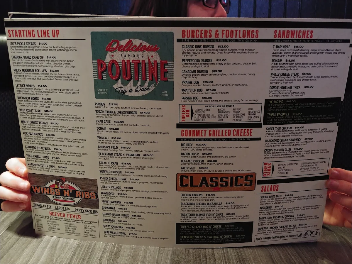 Menu, Joe Beeverz Canadian Pub