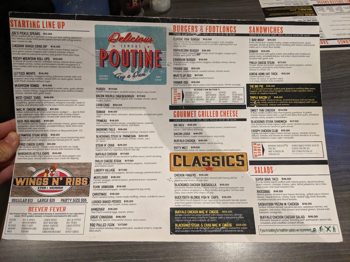 Menu, Joe Beeverz Canadian Pub