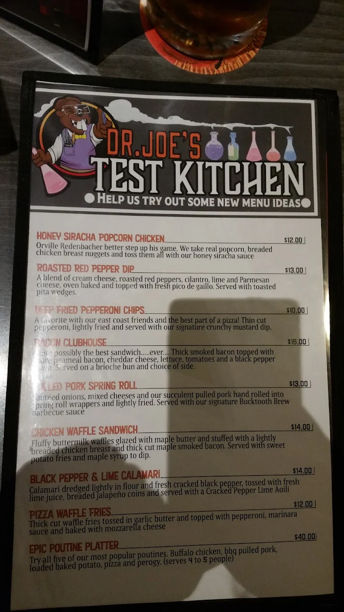 Menu, Joe Beeverz Canadian Pub
