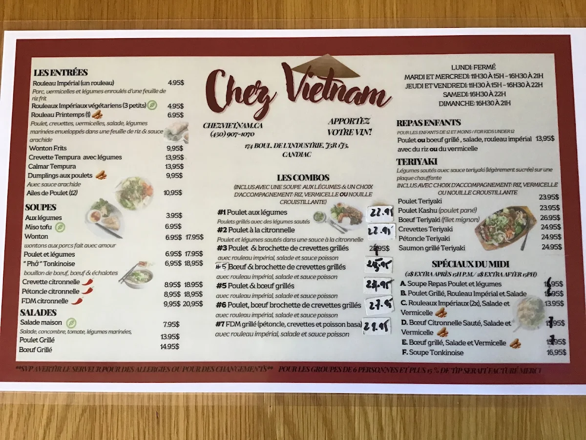 Menu, Chez Vietnam