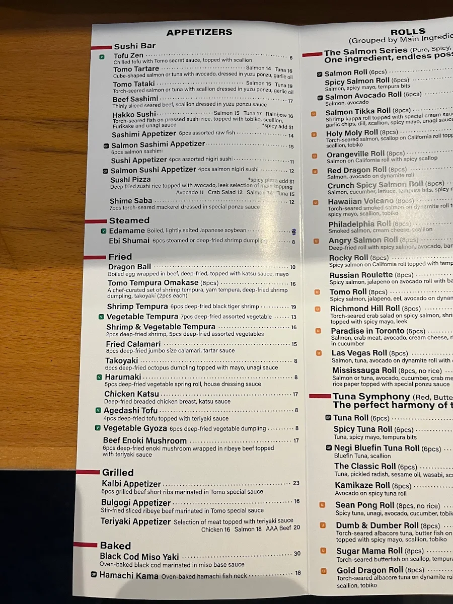 Menu, Tomo Sushi Mississauga