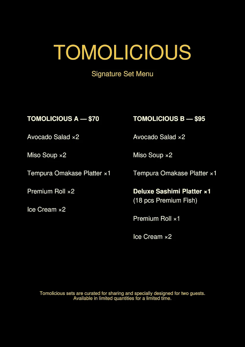 Menu, Tomo Sushi Mississauga