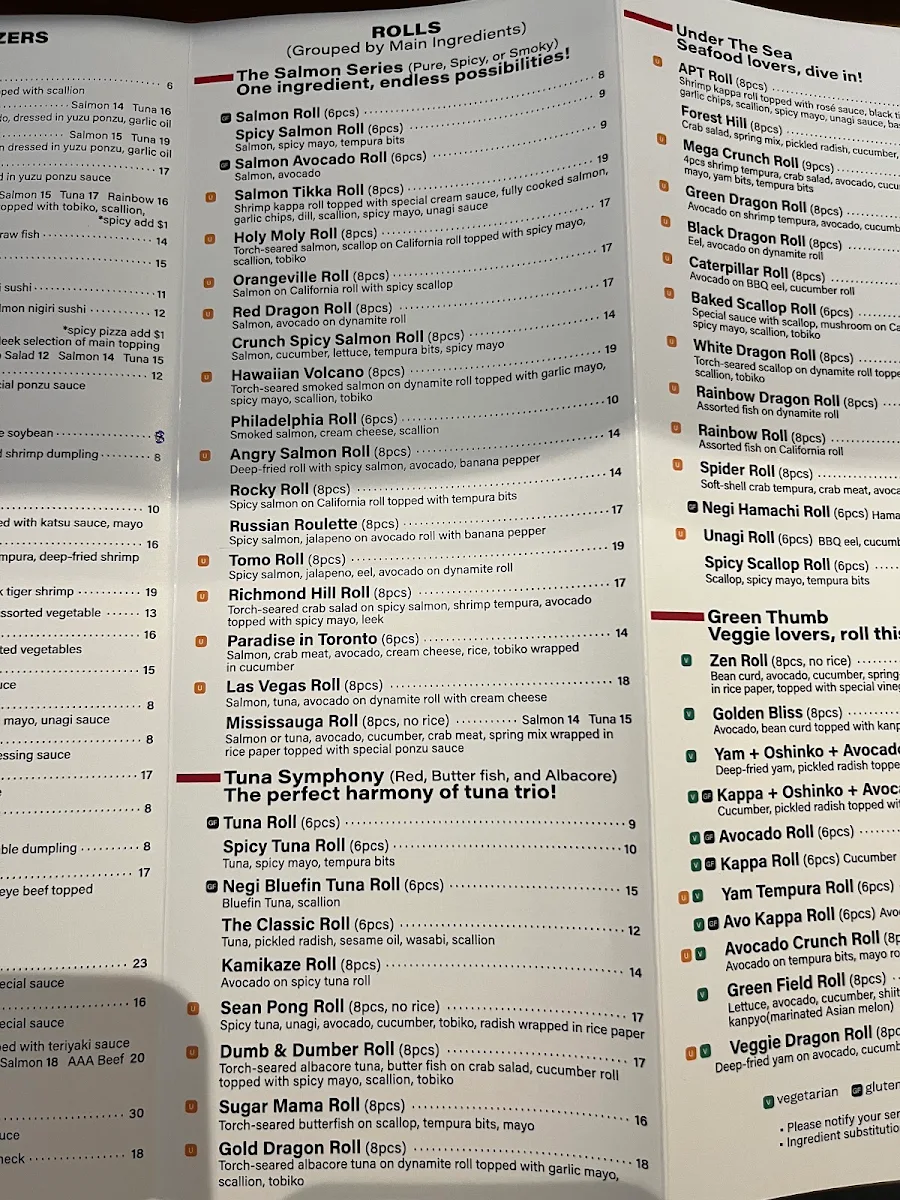 Menu, Tomo Sushi Mississauga