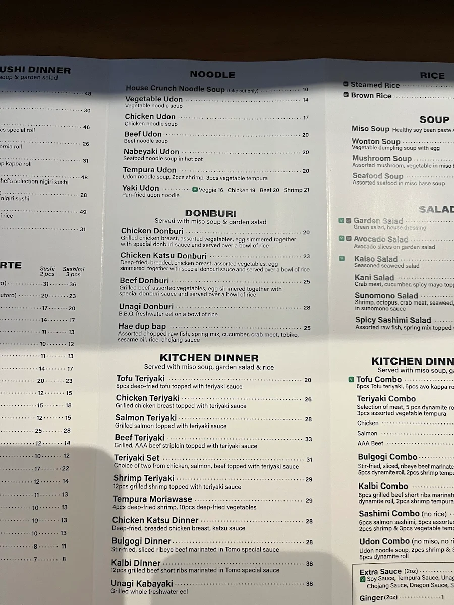 Menu, Tomo Sushi Mississauga