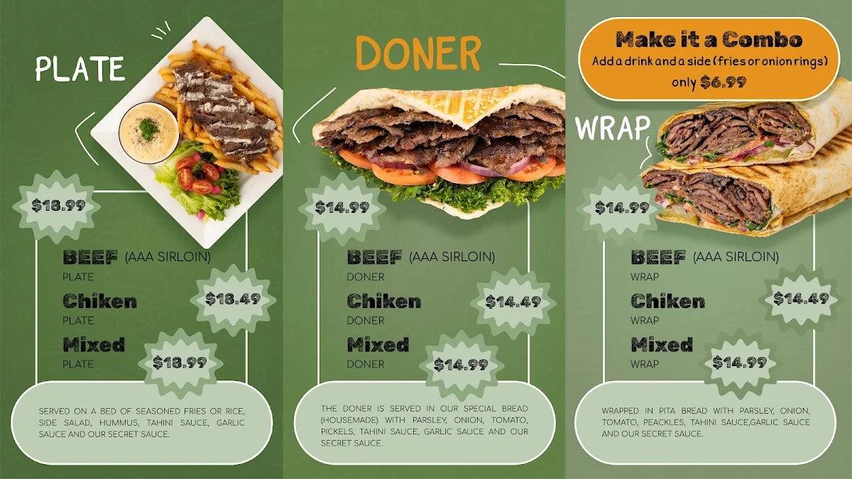 Menu, Kourosh Bakery and sandwiches