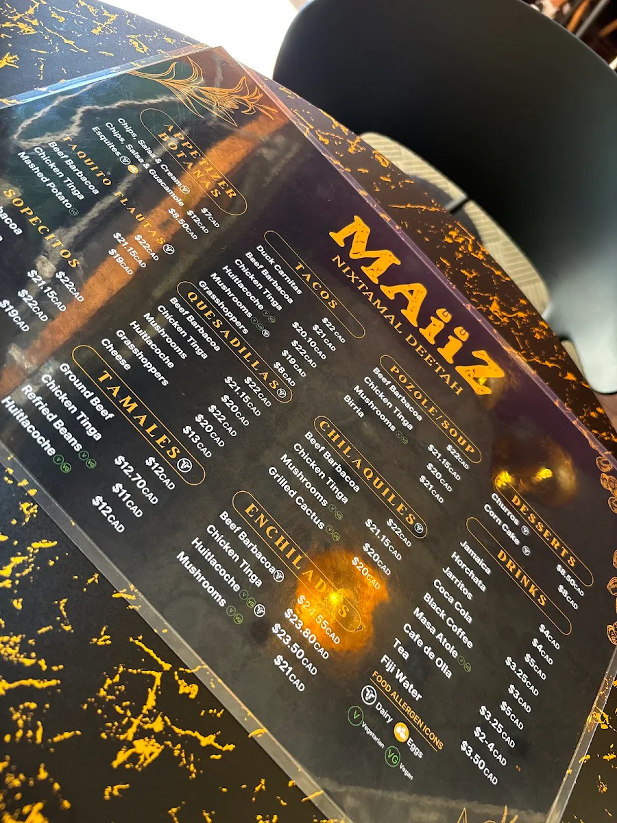 Menu, MAiiZ Nixtamal Gastroteca & Premium Tortilleria