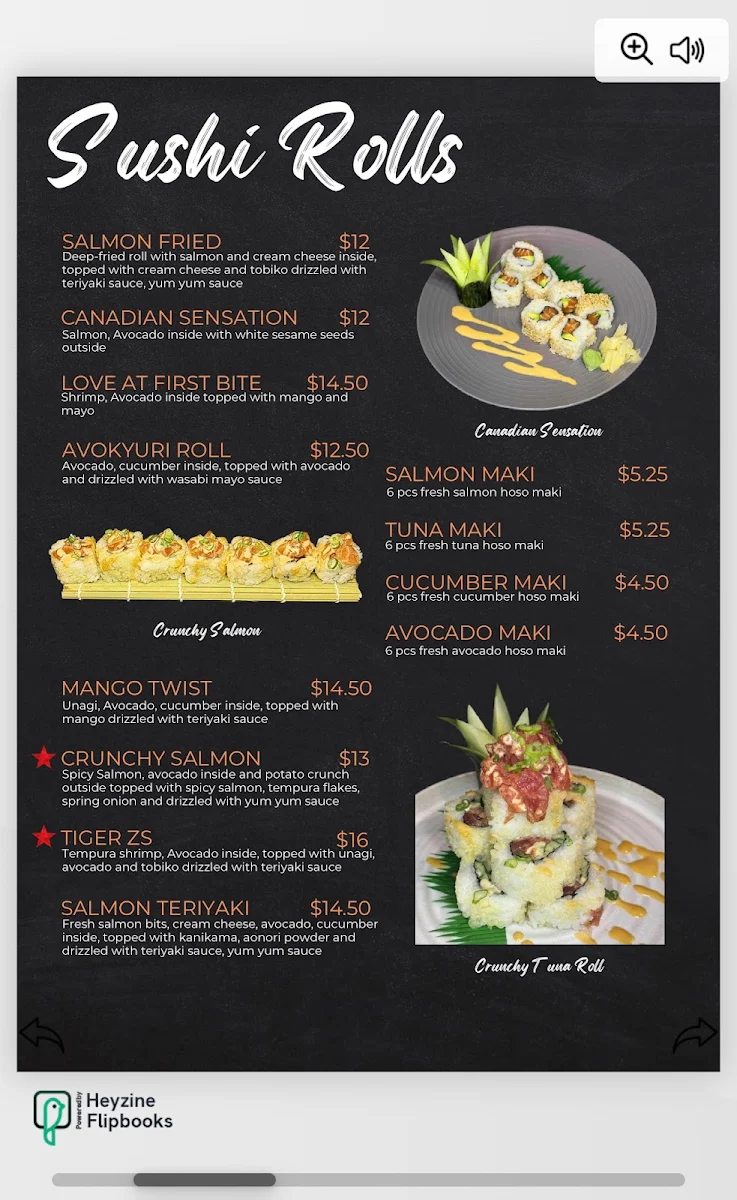 Menu, Zycayah Rolls Sushi