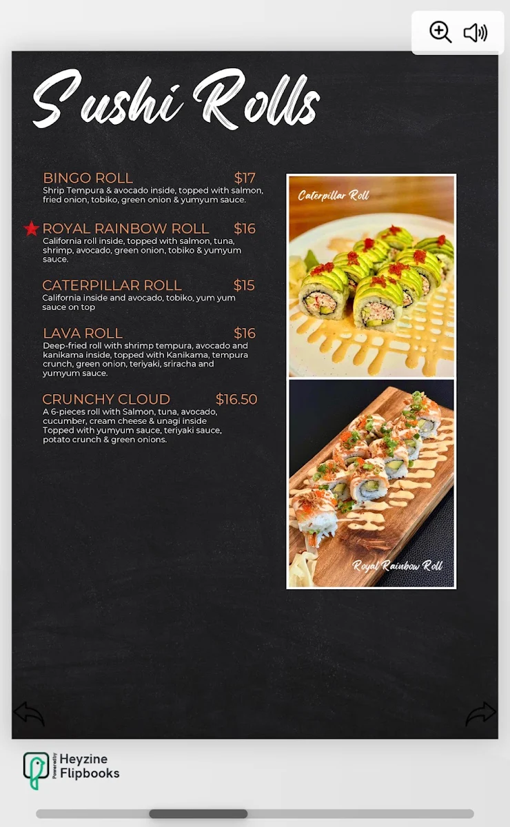 Menu, Zycayah Rolls Sushi
