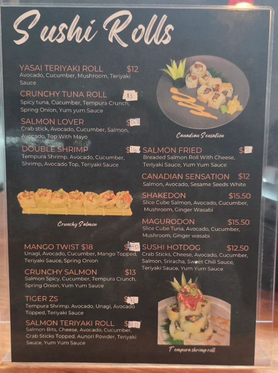 Menu, Zycayah Rolls Sushi