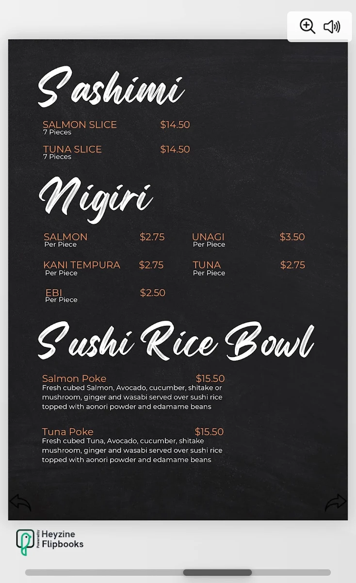 Menu, Zycayah Rolls Sushi