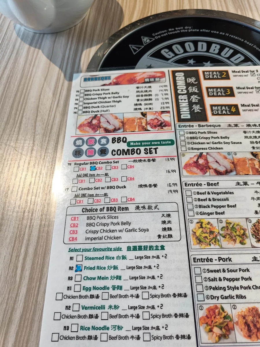 Menu, Good Buddy on Whyte