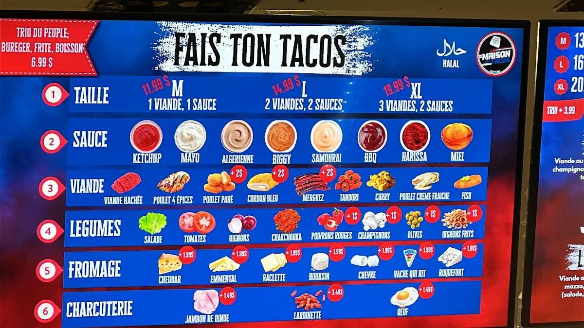 Menu, Maison du Tacos