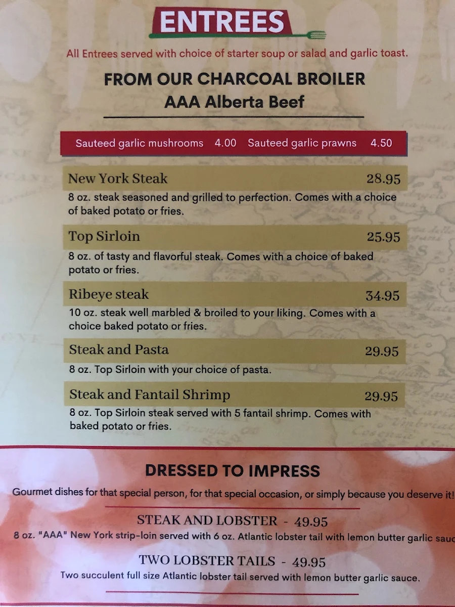 Menu, Franco's Pizza & Steakhouse