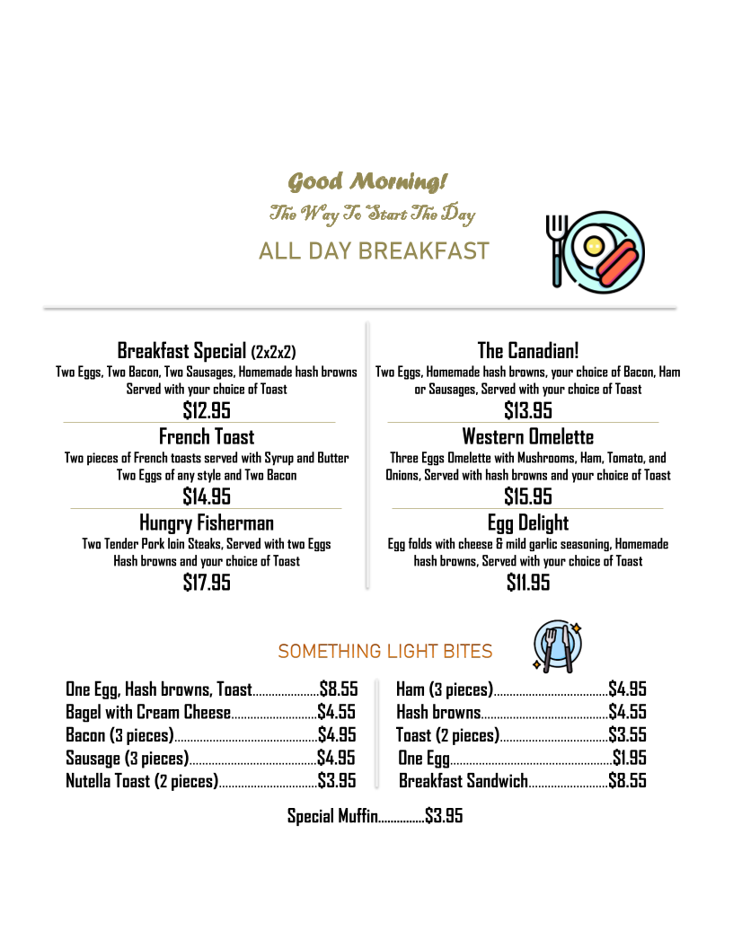 Menu, French Creek Bistro Restaurant & Grill