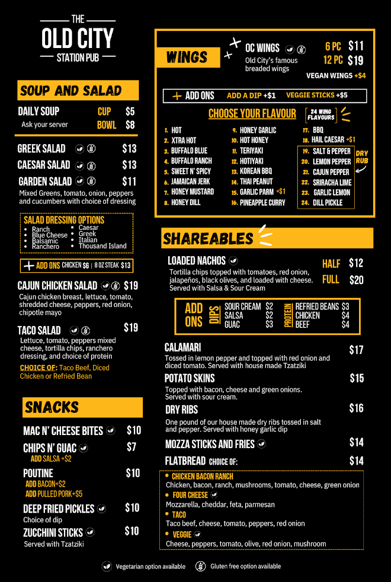Menu, The Old City Station Pub