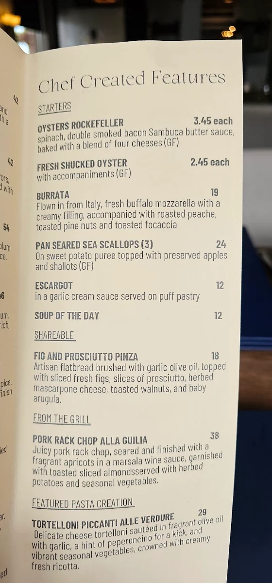 Menu, Bella Notte Ristorante