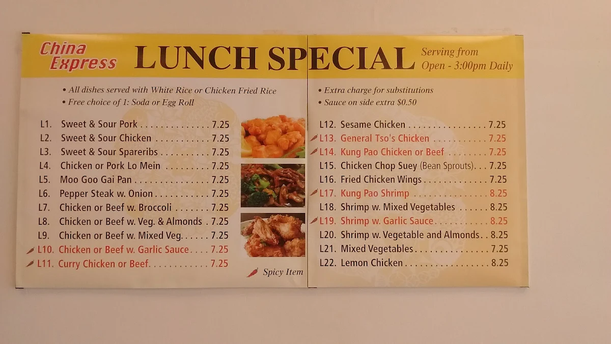 Menu, China Express