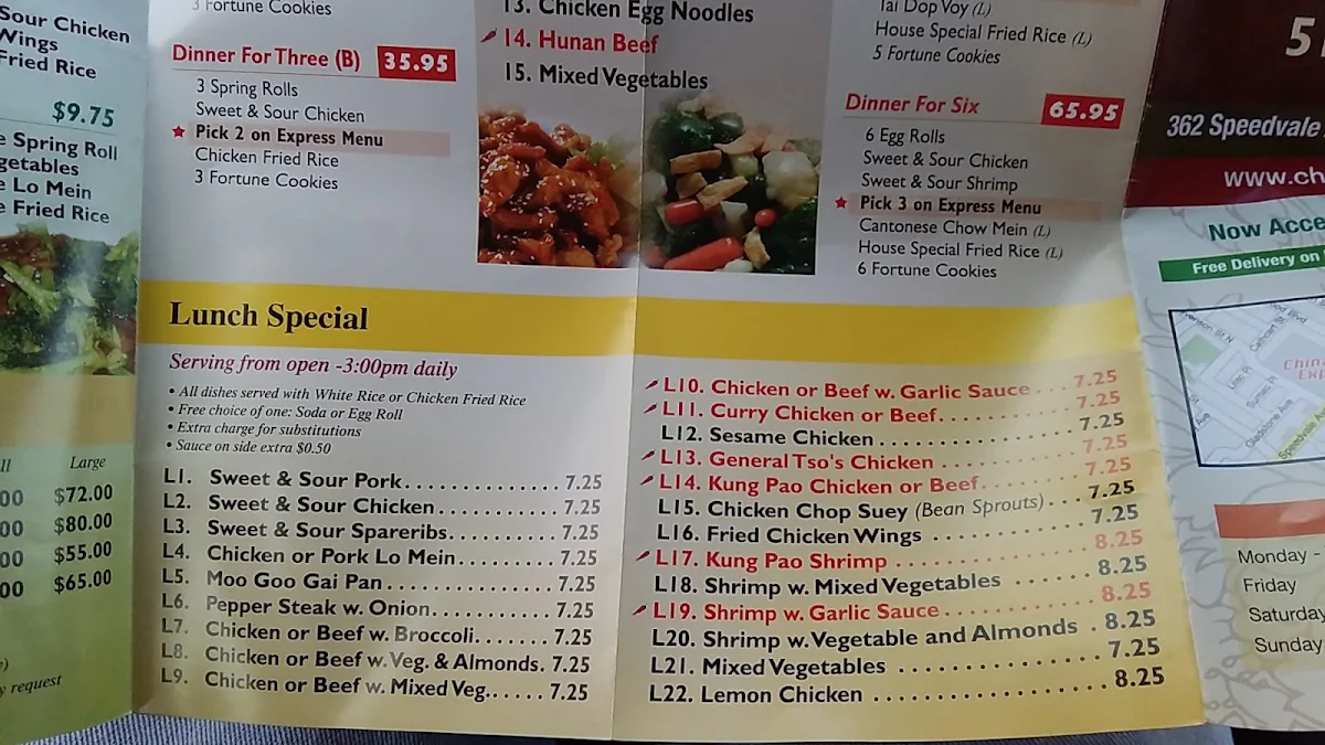 Menu, China Express