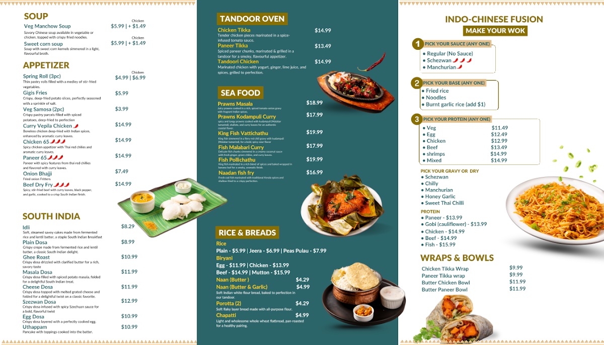 Menu, Gigis Spice Corner
