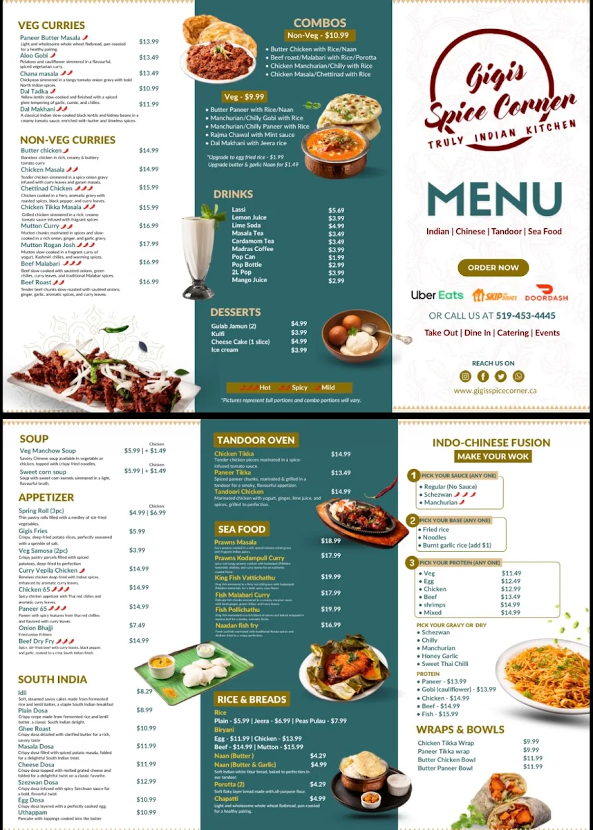 Menu, Gigis Spice Corner