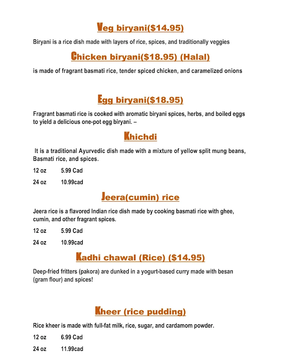 Menu, Rice4ever