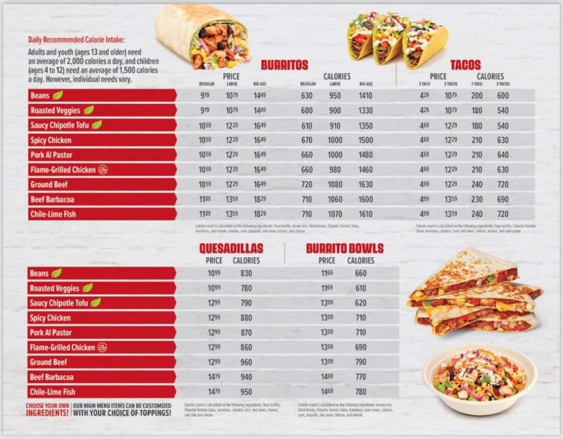 Menu, Quesada Burritos & Tacos