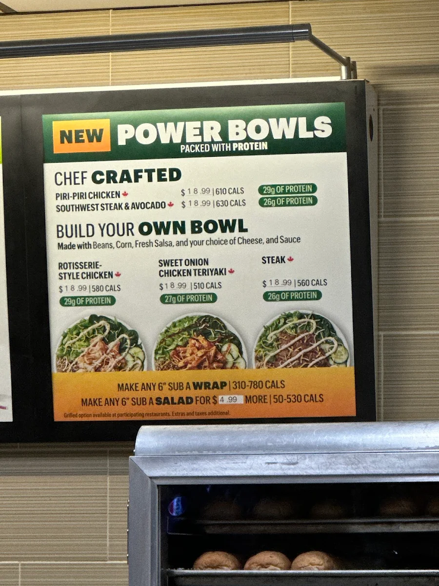Menu, Subway