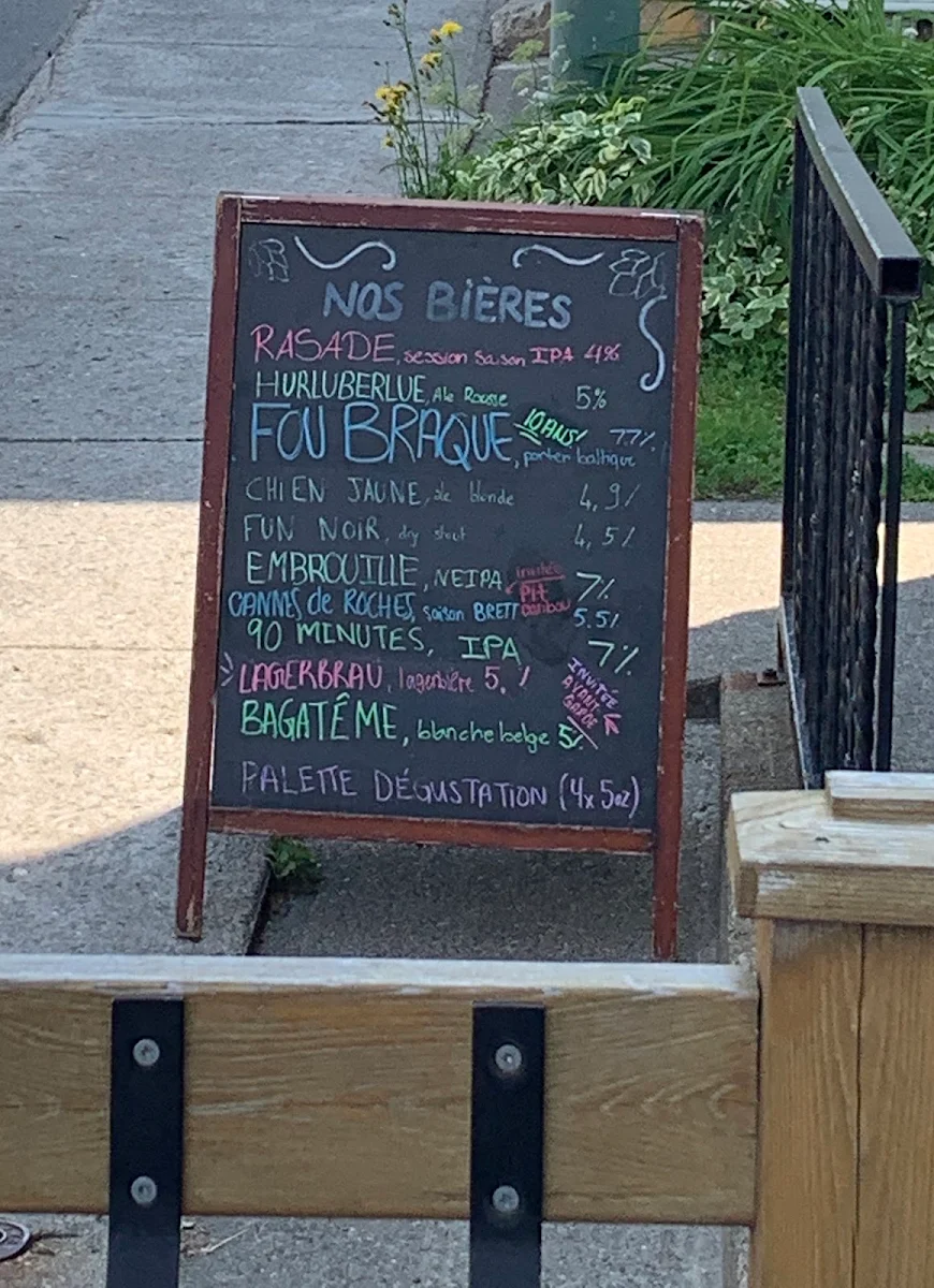Menu, Aux Fous Brassant - Microbrasserie
